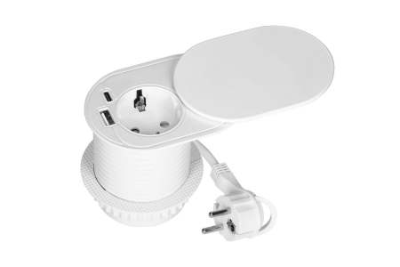 Priza SLIDE Schuko, USB A + C, cablu 1.9 m, 60 mm, alb mat [0]
