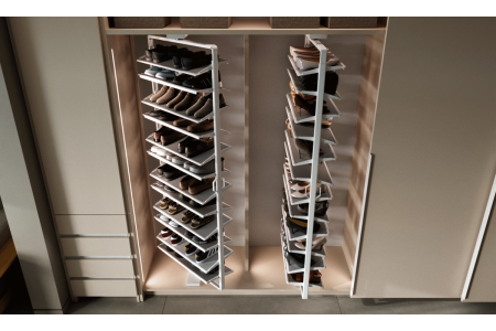 Suport pantofi rotativ ELITE, 10 rafturi, H1610-1760 mm, soft-close, alb [12]