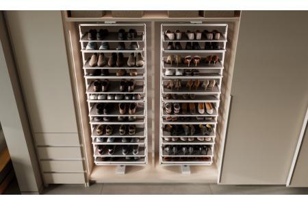 Suport pantofi rotativ ELITE, 10 rafturi, H1610-1760 mm, soft-close, alb [13]