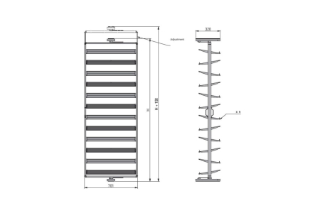 Suport pantofi rotativ ELITE, 10 rafturi, H1610-1760 mm, soft-close, alb [17]