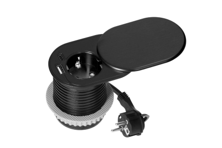 Priza SLIDE Schuko, USB A + C, cablu 1.9 m, 60 mm, negru mat [0]