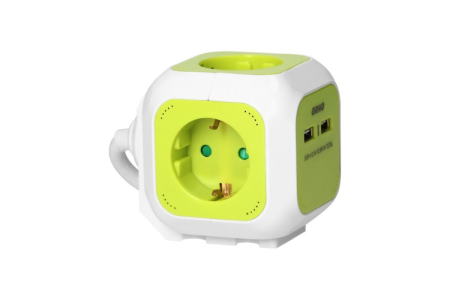PRIZE INCORPORABILE IN BLAT - Prelungitor 4 prize Schuko, 2 x USB A, IP20, cablu 1.4 m, verde