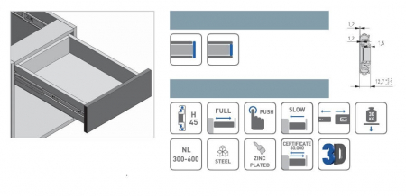 Glisiera bile Versalite Pro, Push to Open & Soft-Close, 30 kg. [1]