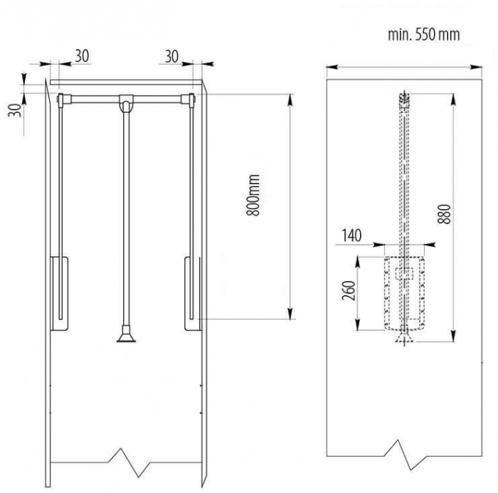 Lift haine reglabil 545 - 700 mm, negru - crom [1]