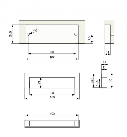 Maner mobila incastrat XZ02 96 mm, negru mat [1]