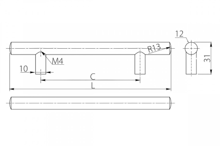 Maner mobila RS 128 mm, bara plina, inox [2]
