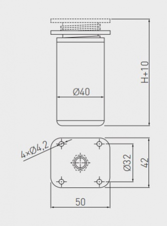 Picior mobila DAKP-27 H100 mm, 40x40 mm, aluminiu [1]