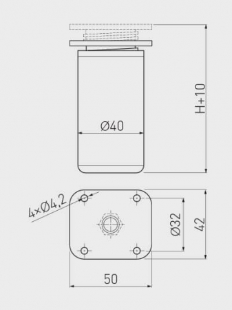 Picior mobila DAKP-27 H100 mm, 40x40 mm, aluminiu [1]