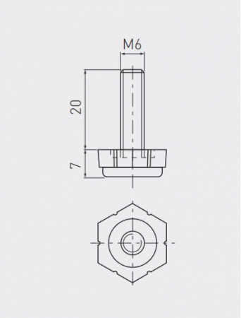 Picior mobila M6 reglabil, hexagonal, H27 mm [2]