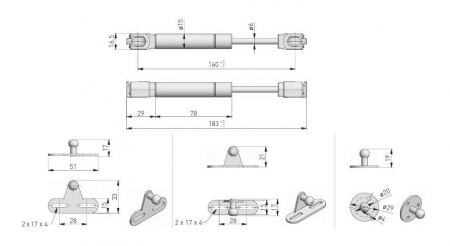 Piston (telescop) gaz ridicare usi mobilier, brat scurt [3]
