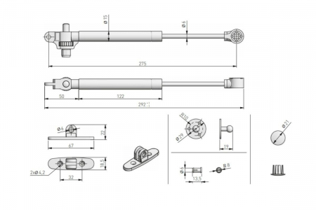 Piston (telescop) gaz ridicare, amortizare la inchidere, alb [1]