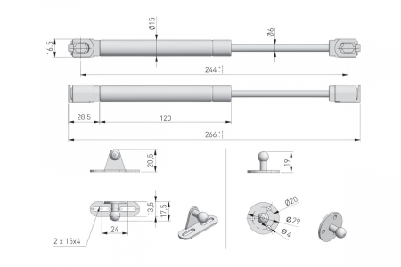 Piston (telescop) gaz ridicare usi mobilier, 100N, alb [1]