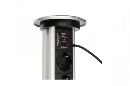 Priza Automatic Lift Box, 3xShuko, USB A + C, cablu 2 m, gri [2]