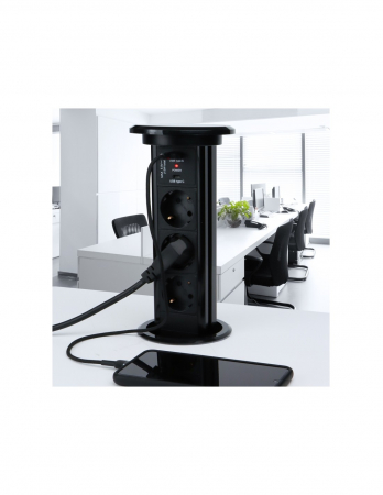 Priza Automatic Lift Box, 3xShuko, USB A + C, cablu 2 m, negru [4]