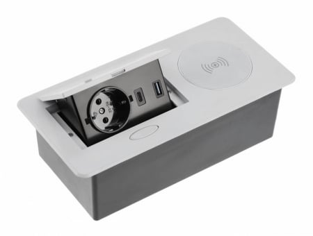 Priza incorporabila AVARO PLUS 1xSCHUKO, USB A+C, incarcare WIRELESS, cablu 1.5 ml, aluminiu [0]