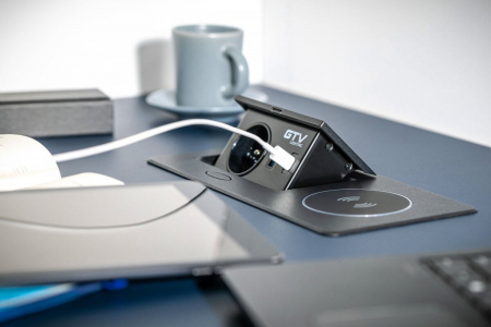 Priza incorporabila AVARO PLUS 1xSCHUKO, USB A+C, incarcare WIRELESS, cablu 1.5 ml, negru [4]