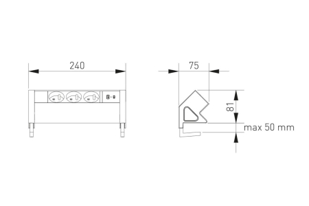 Priza birou BASCO 3 x Shucko, USB A + C, cablu 1.5 m, negru mat [10]