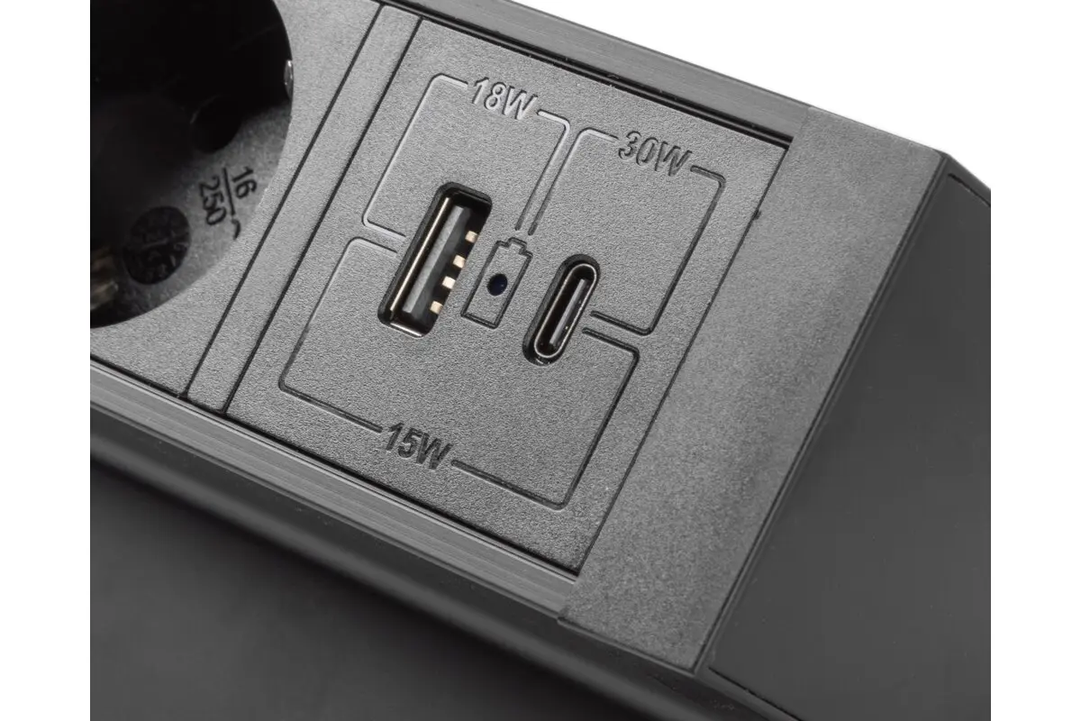 Priza birou BASCO 3 x Shucko, USB A + C, cablu 1.5 m, negru mat [5]