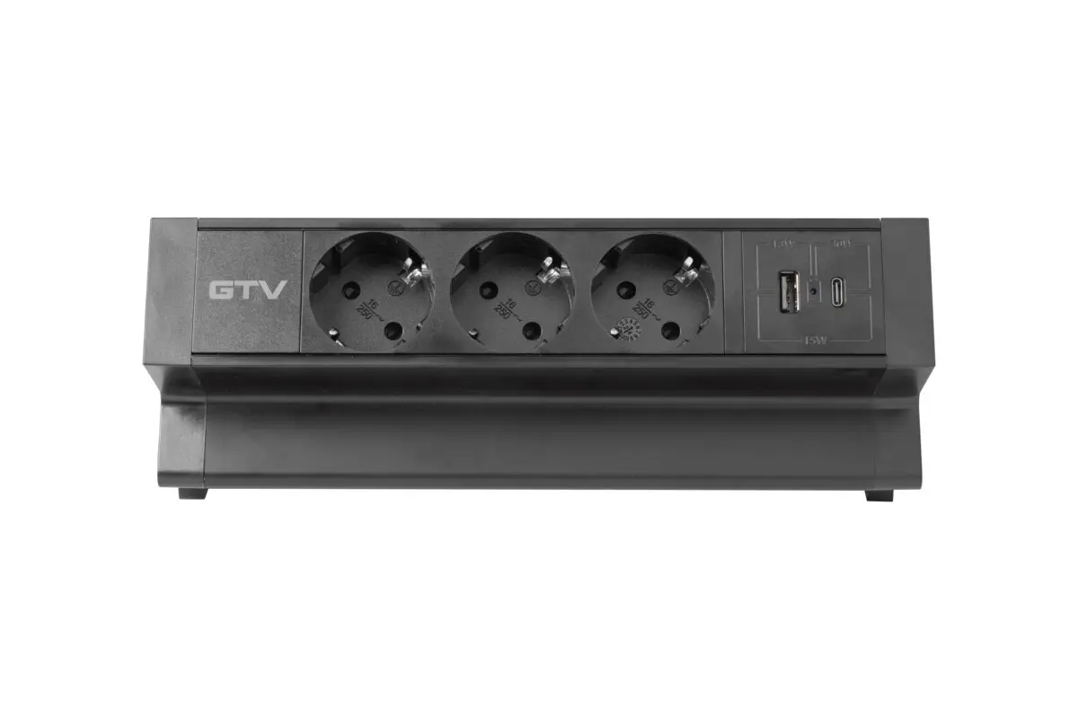 Priza birou BASCO 3 x Shucko, USB A + C, cablu 1.5 m, negru mat [2]