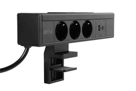 PRIZE INCORPORABILE IN BLAT - Priza birou NICO 3 x Shucko, USB A + C, cablu 1.5 m, negru mat