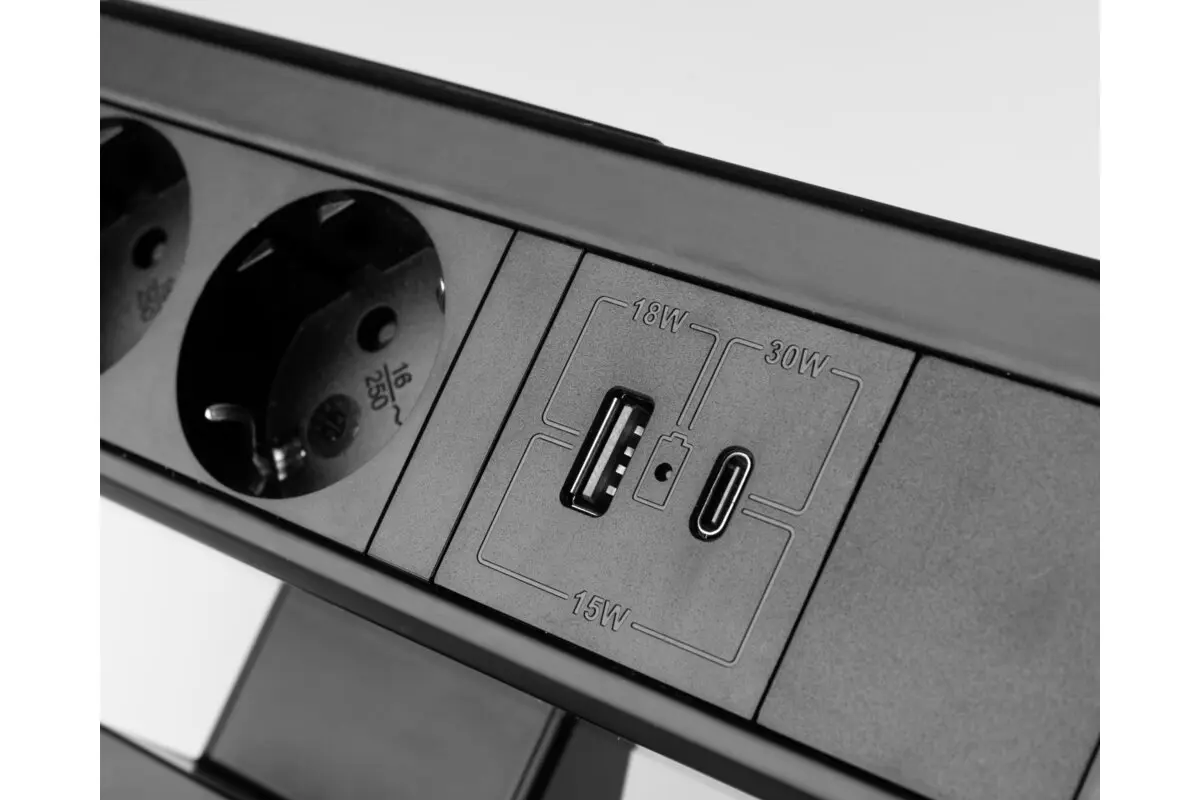 Priza birou NICO 3 x Shucko, USB A + C, cablu 1.5 m, negru mat [3]