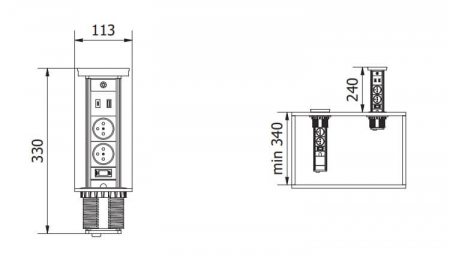 Priza incorporabila CAMINO 80 mm, 2xSHUKO, USB A+C, incarcare WIRELESS, cablu 1.5 ml, negru [6]