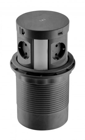 PRIZE INCORPORABILE IN BLAT - Priza incorporabila CONFORT PLUS 120 mm, 4xSCHUKO, 2xUSB, 2xRJ45, incarcare WIRELESS, cablu 1.5 ml, negru