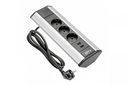 PRIZE INCORPORABILE IN BLAT - Priza de colt 3 x Schuko, 2 x USB, cablu 1.5 m inclus