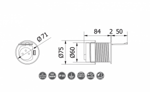 Priza incastrabila in blat 1XSCHUCKO + 1XUSB 5V 2.4A, cu cablu 1.9m si stecher, argintie [1]