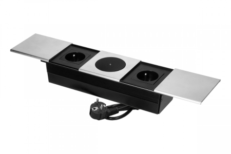 PRIZE INCORPORABILE IN BLAT - Priza incorporabila 2 x Schuko, wireless charger 15W, cablu 1.8 m, gri