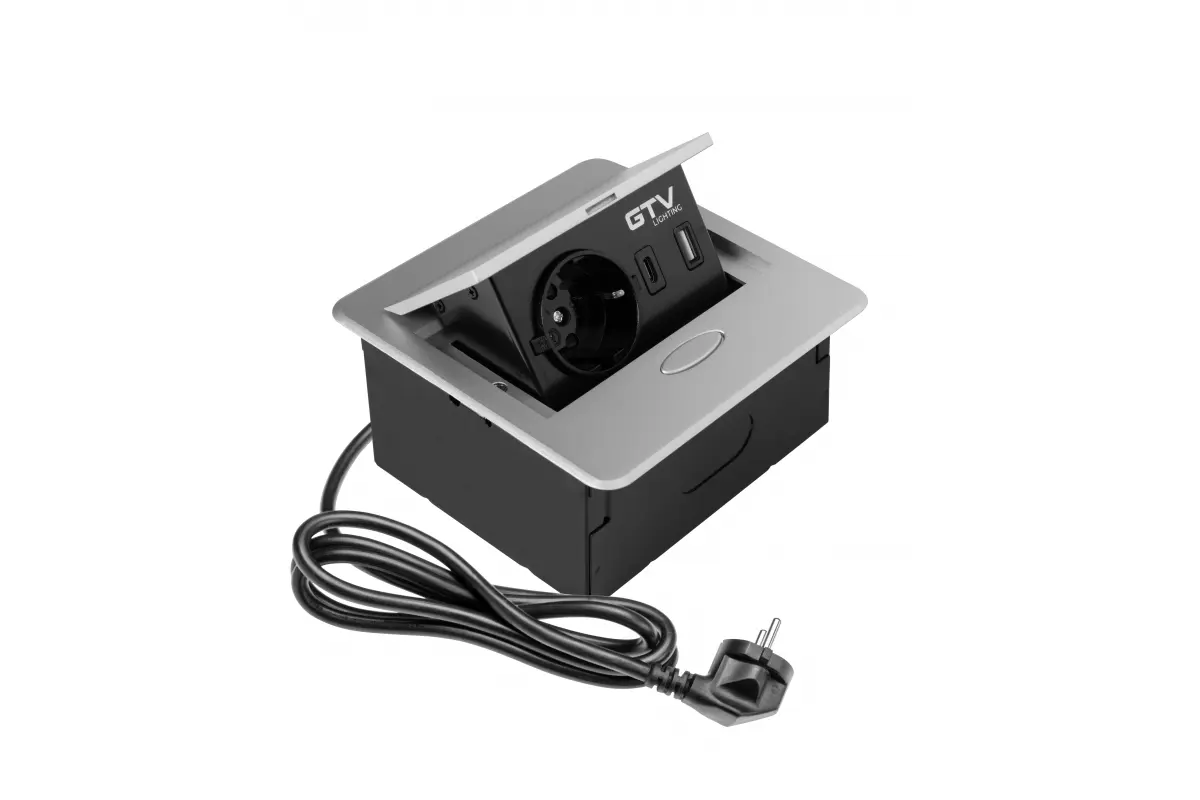 PRIZE INCORPORABILE IN BLAT - Priza incorporabila AVARO Schuko, USB A + C, cablu 1.5 m, gri