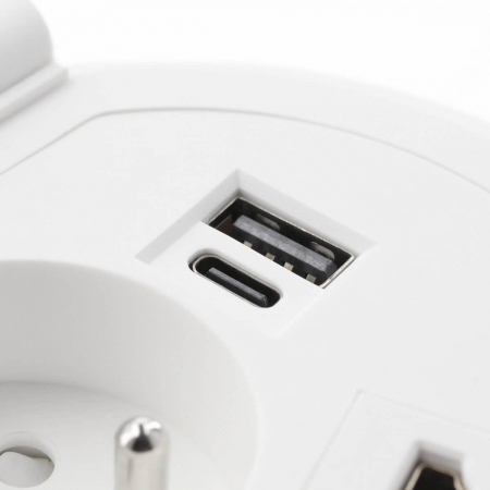 Priza incorporabila CHARGER PLUS, 1xSCHUKO, 1xUSB A+C, HDMI, incarcare WIRELESS, cablu 1.5 ml, alb mat [2]