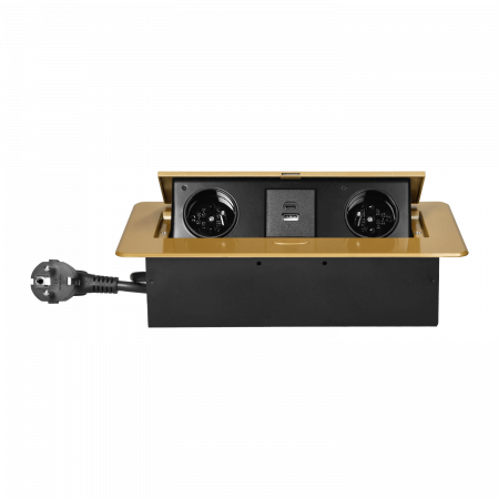 Priza incorporabila dreptunghiulara 2 x Schuko, USB A + C, 3.6 A, cablu 1.5 m, auriu [2]