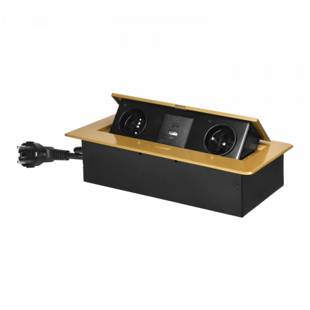 Priza incorporabila dreptunghiulara 2 x Schuko, USB A + C, 3.6 A, cablu 1.5 m, auriu [1]