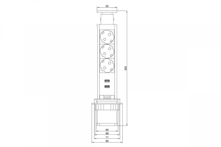 Priza incorporabila ELEKTRIMA 3 x Schuko, 2 x USB A, 60 mm, gri [1]