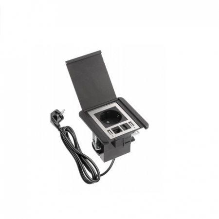 PRIZE INCORPORABILE IN BLAT - Priza incorporabila FLIP Schuko, 2xUSB-A 12W, HDMI, RJ45 Cat.6, negru mat