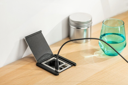 Priza incorporabila FLIP Schuko, 2xUSB-A 12W, HDMI, RJ45 Cat.6, negru mat [2]