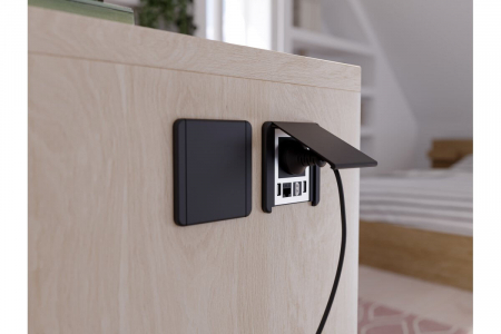 Priza incorporabila FLIP Schuko, 2xUSB-A 12W, HDMI, RJ45 Cat.6, negru mat [3]