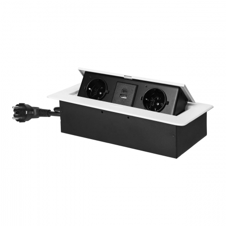 Priza incorporabila in blat 2 x Schuko, USB A + C, 3.6 A, cablu 1.5 m, alb [0]