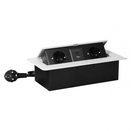 Priza incorporabila in blat 2 x Schuko, USB A + C, 3.6 A, cablu 1.5 m, alb [1]