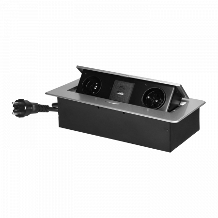 Priza incorporabila in blat 2 x Schuko, USB A + C, 3.6 A, cablu 1.5 m, gri [1]