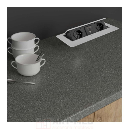 Priza incorporabila in blat Kombi Box 2xSchuko, 2xUSB A+C, cablu 3 m inclus, aluminiu [2]