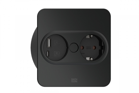 PRIZE INCORPORABILE IN BLAT - Priza incorporabila in blat patrata TWIST 2, Schuko, USB A, USB C, cablu 2 m inclus, negru mat