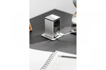 Priza incorporabila in blat TOWER Schuko, USB-A, USB-C, Fast Charge 18W, negru + inox [1]