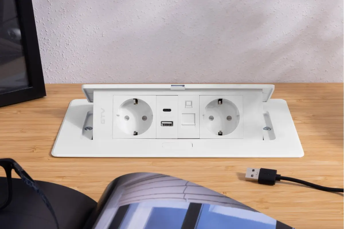 Priza incorporabila MULTISOFT 2 x Schuko, USB A + C, RJ45, cablu 1.5 m, alb mat [9]