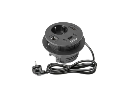 PRIZE INCORPORABILE IN BLAT - Priza incorporabila RONDO 1 x Shucko, 1 x USB A, 2 x USB C, HDMI, RJ45, cablu 1.5 m, negru mat