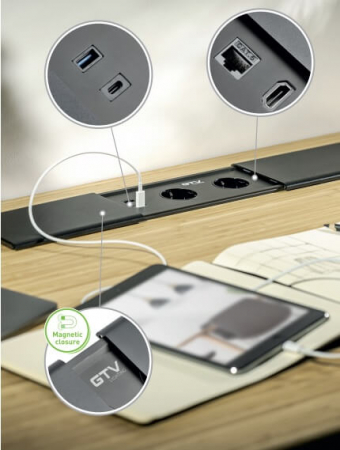 Priza incorporabila PRESTINO 2xSCHUKO, USB A+C, RJ45, HDMI, cablu 15 ml, negru [4]