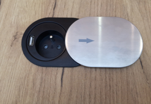 Priza SLIDE incorporabila in blat 1xSCHUKO, 1xUSB 5V 2.4 A, cablu inclus, inox, 60 mm [5]