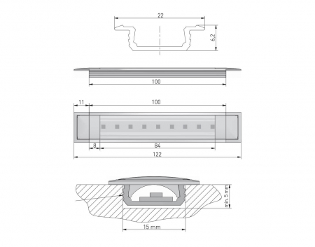 Profil aluminiu incastrat banda led GLAX, 2 ml, negru mat [2]