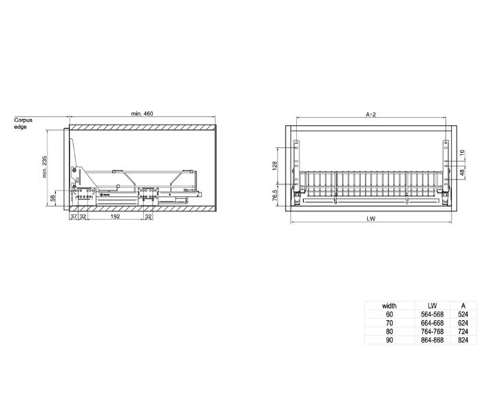 Scurgator vase tip sertar 700 mm, soft-close, extragere totala, 20 kg, antracit [2]